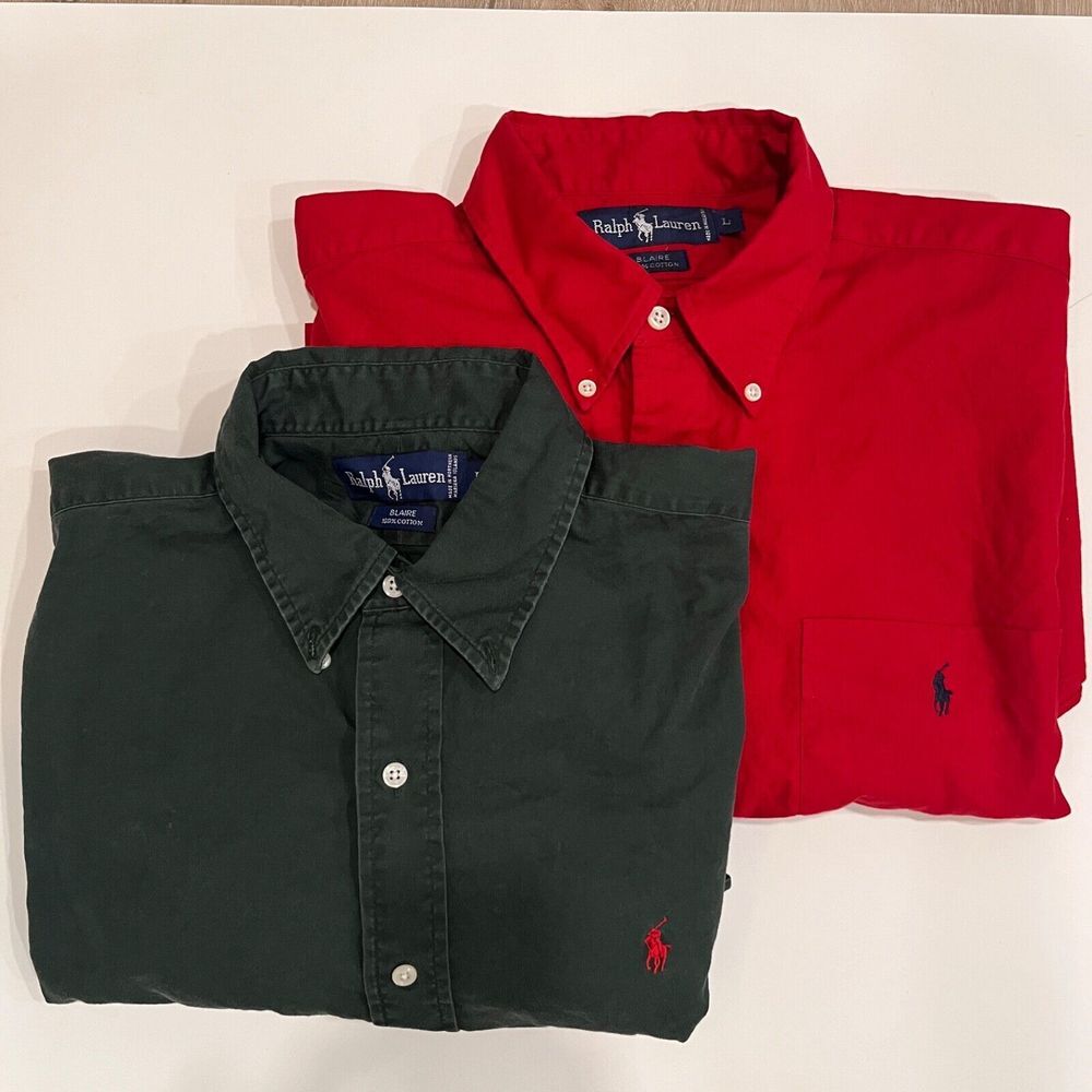 VINTAGE Ralph Lauren Short Sleeve Blaire Shirt Mens Large Red Green Lot of 2